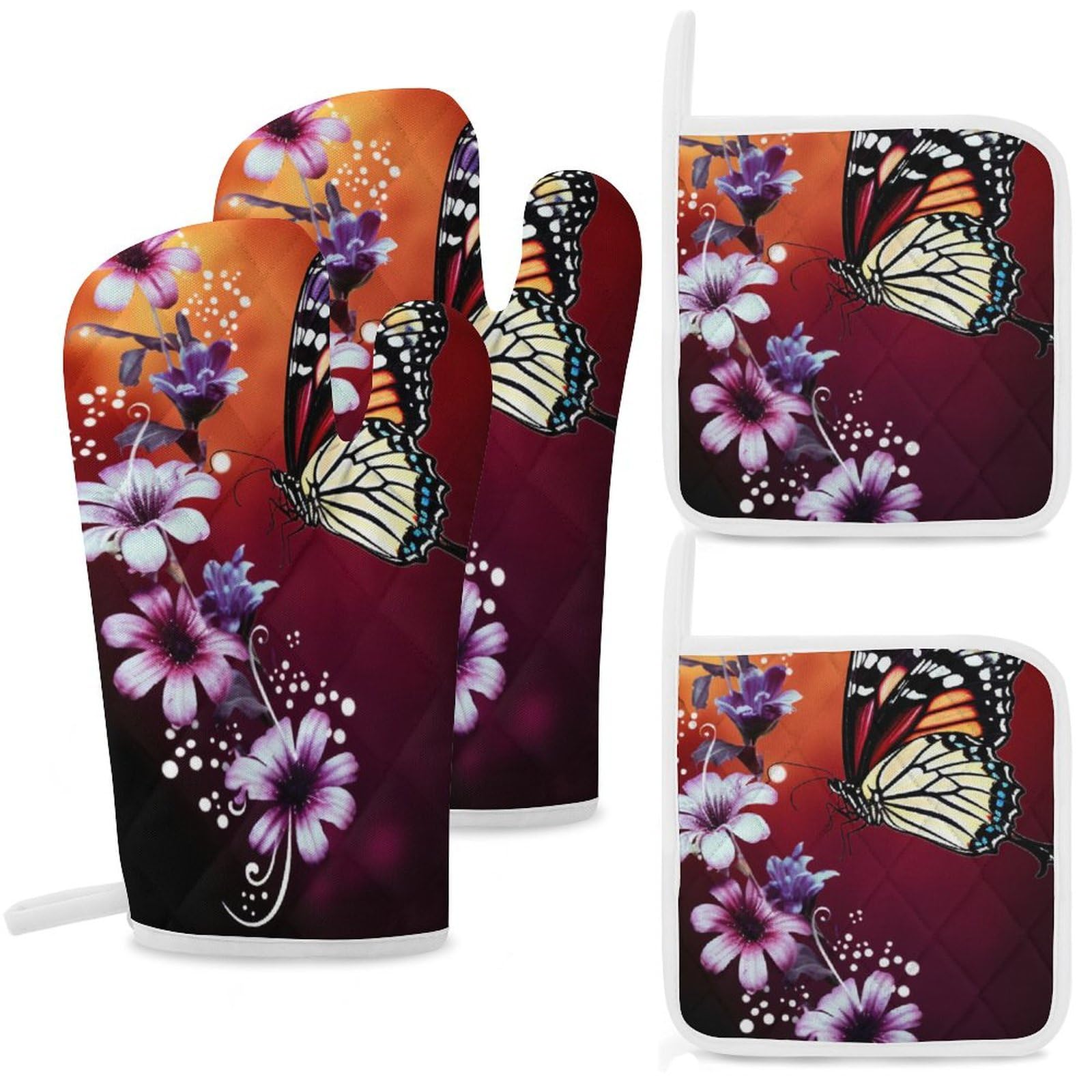 Maniques antidérapantes résistantes à l'eau motif floral pour le four