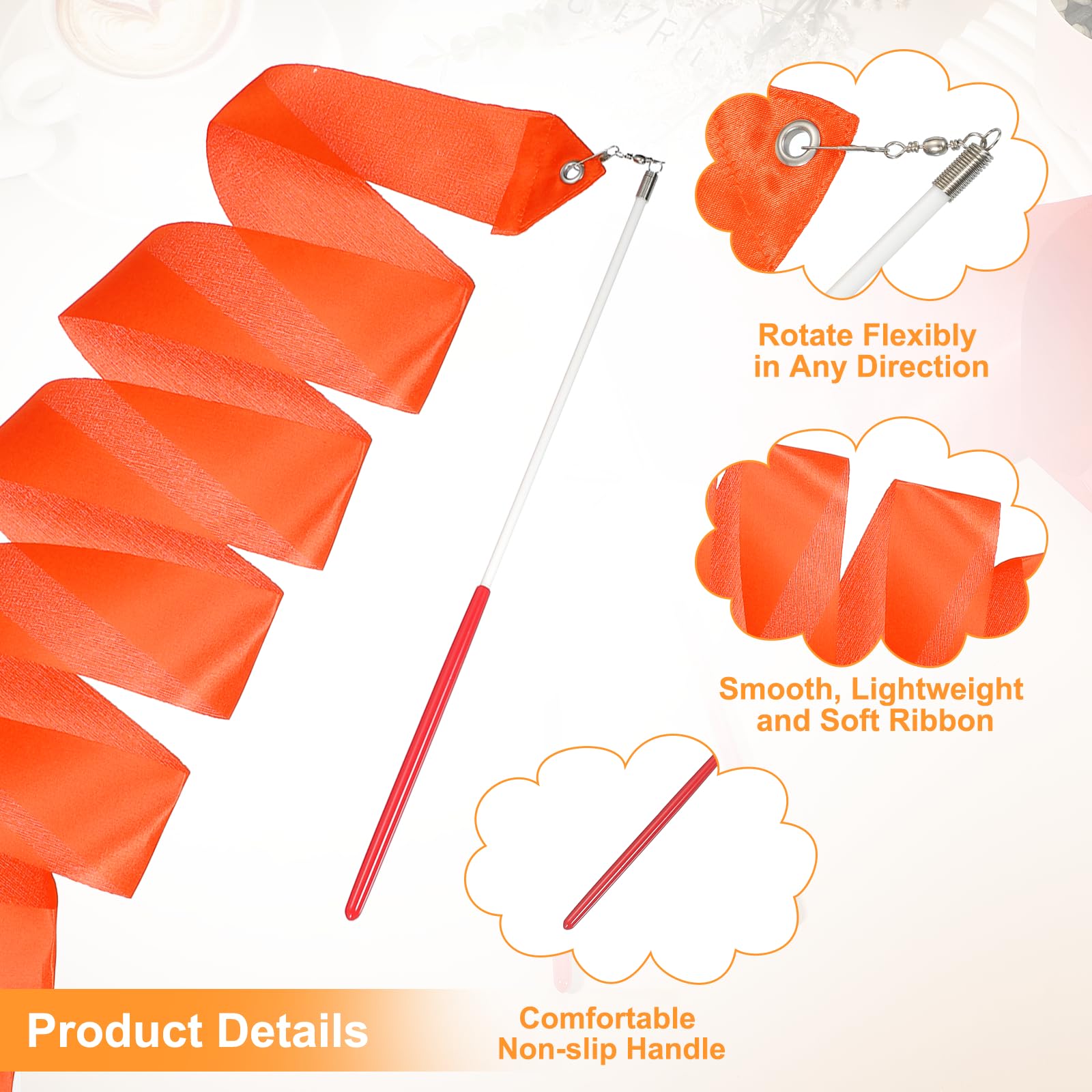 QUARKZMAN 2 Pcs Rubans De Danse, 78.7" Rubans De Gymnastique Rythmique Streamers Dancer Wand Rubans Dansants Tournoyants pour Artistic Dancing Gymnastics Training, Orange
