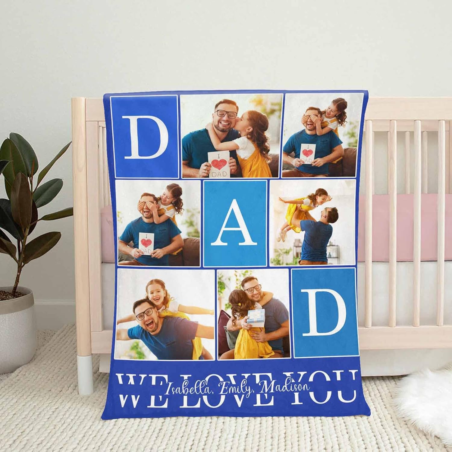 Artsadd Personalized Happy Fathers Day Throw Blanket for Men, We Love You Dad Bed Blanket Custom Daddy Blanket with Photos Customized Dad Gifts from Son Daughter 40x50