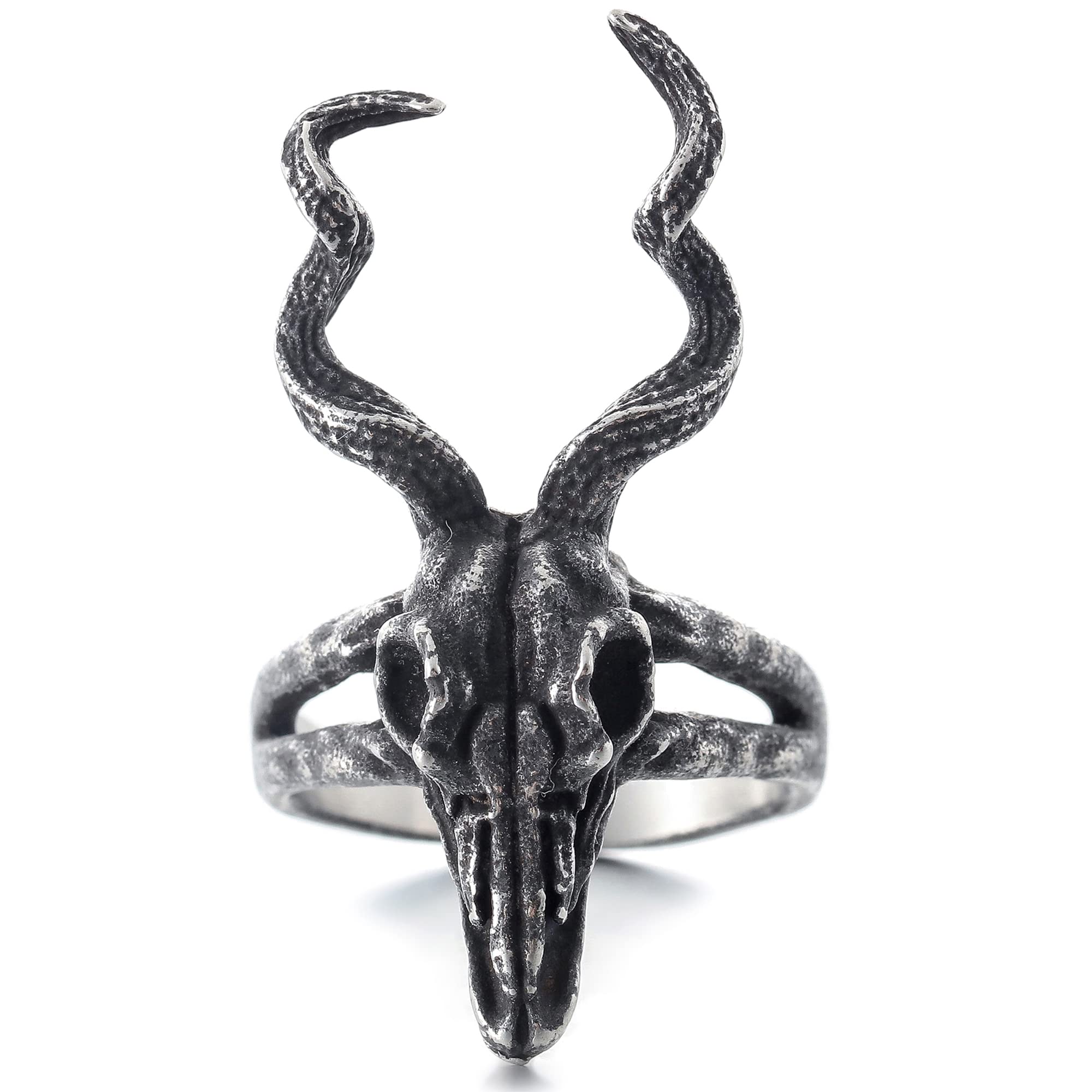 Sinoyp Ram Goat Ring Stainless Steel Gothic Worship Jewelry Baphomet Demon Horned Rings