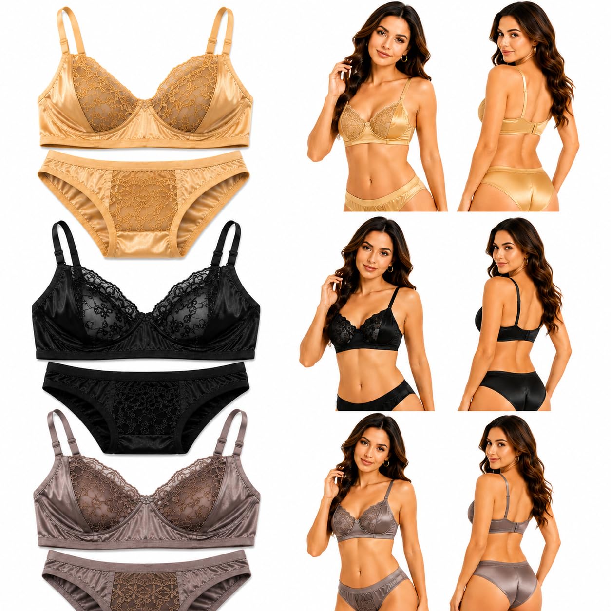Women's Satin Bra Panty Set, Satin Lace Lingerie Set for Women, Non Padded Soft Bra, Comfortable Panty Set, Honeymoon Wear, Women's Innerwear, Premium Lingerie-image-14