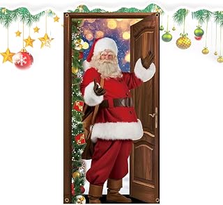 Fonds d'écran De Noël Pour Photographie | Tapisserie avec Père Noël et Chien 210x90 cm - Fonds d'écran de Noël pour le Mur - pour Photographies familiales, Mariages, Nouvel An, Vacances d'hiver