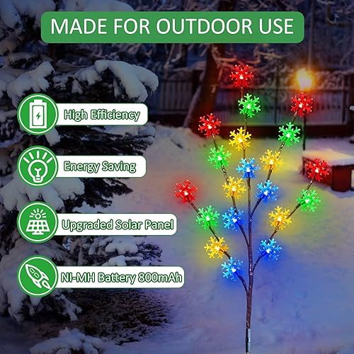 Miniatura 2 de Paquete de 4 luces solares de copo de nieve para caminos de Navidad, multicolor, impermeables, luces de estaca de jardín para exteriores, luces