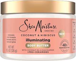 SheaMoisture Coconut & Hibiscus Illuminating Body Butter: Niacinamide, Pro-Ceramides, 48H Glow-Renewing Hydration, 11.5 oz