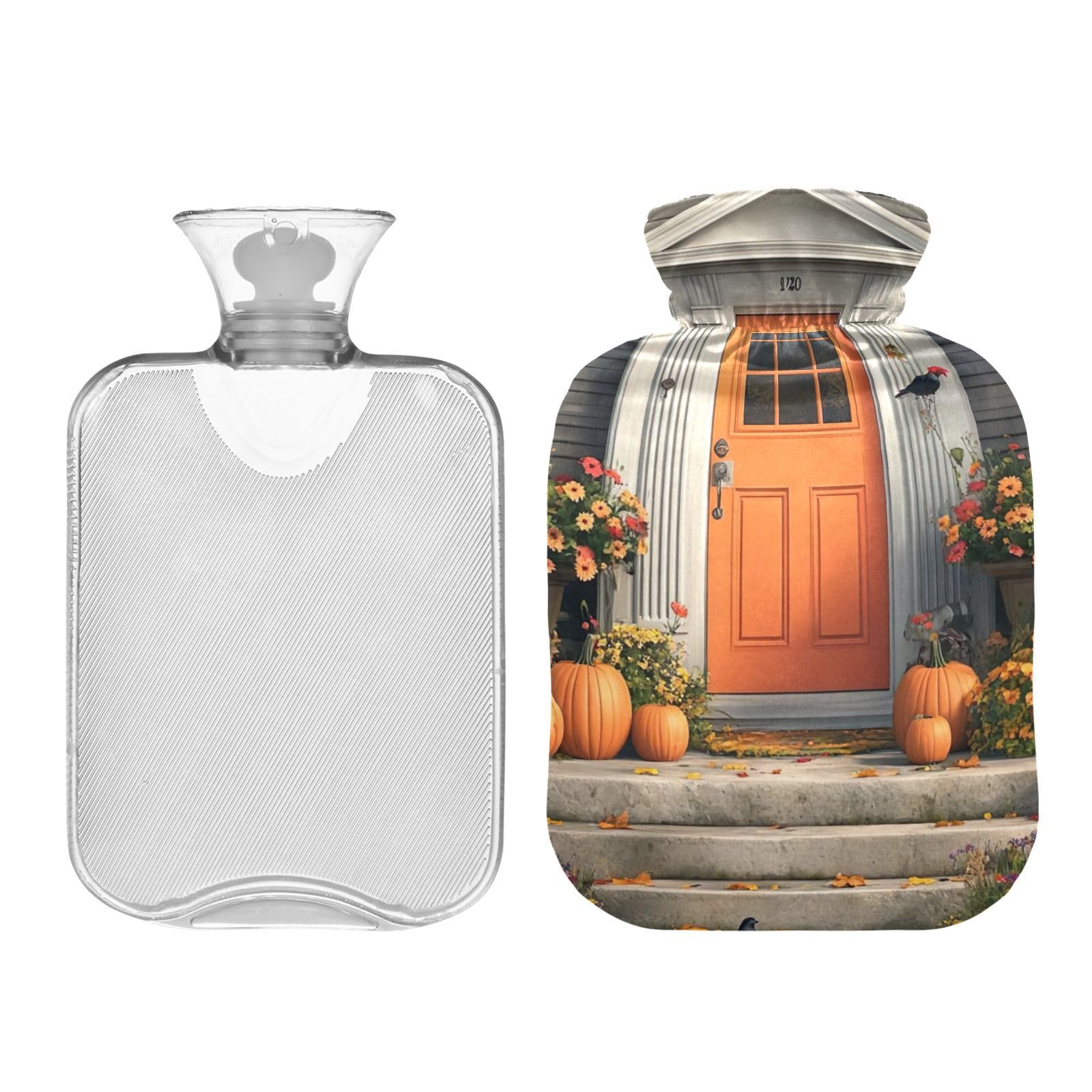 Harvest Home Orange Hot Water Bottle Hot or Cold Water Bottle with Soft Cover Warm Water Heat Bottles for Menstrual Cramps Pain Relief, 1 Liters