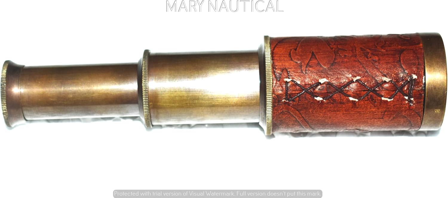 6" Handheld Brass Telescope with Leather Case Pirate Navigation Pocket Telescope - Nautical Collectibles