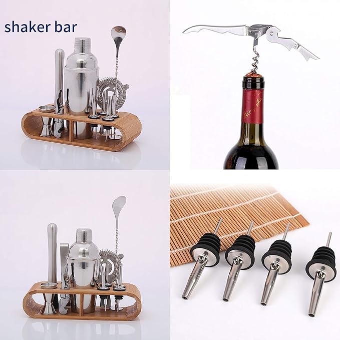 Set de Coctelería de Acero Inoxidable con Base de Madera 750ml - 11 Piezas miniatura 5