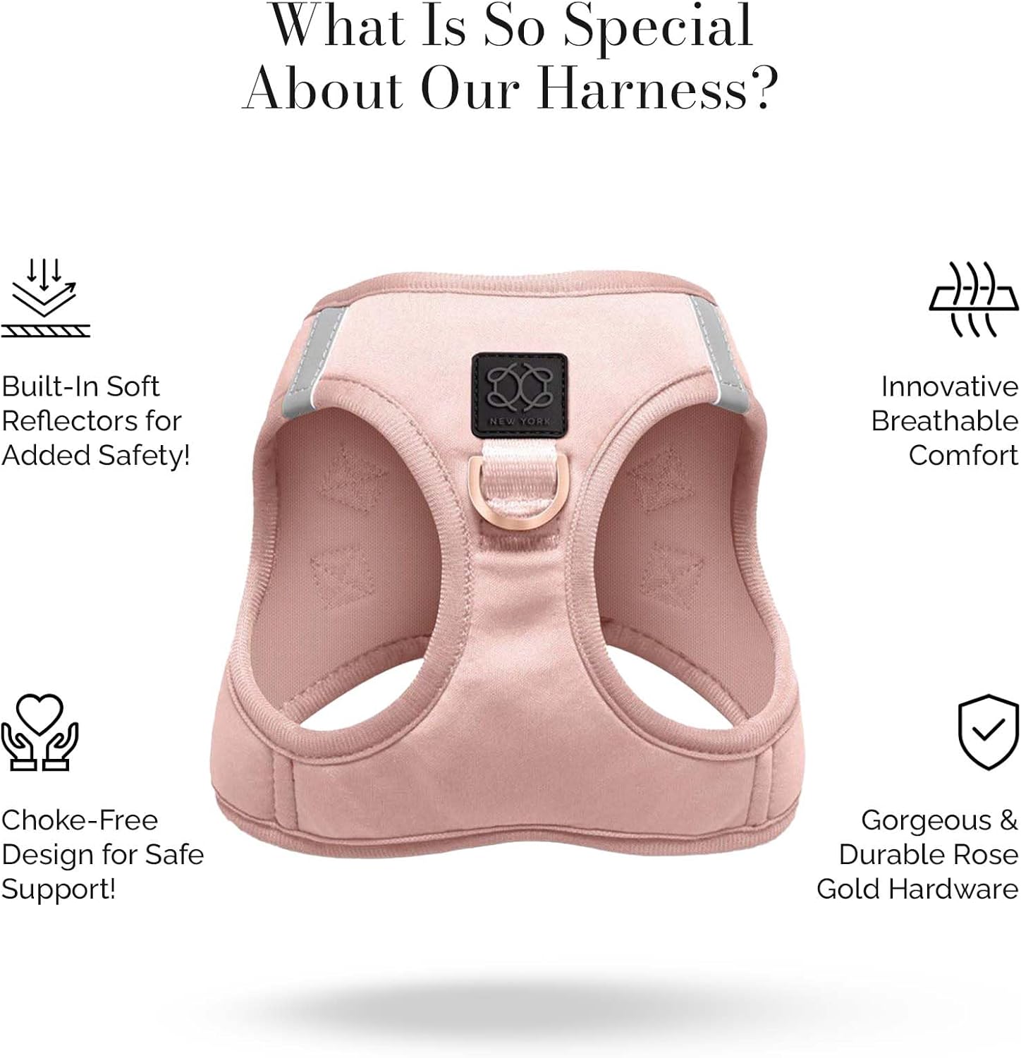 The DOGISTRY - SoHo Dog Harness - Blush Pink - Award-Winning Luxe No-Pull Design - Crafted for Style, Ease & Innovation - XS (4-7lbs)