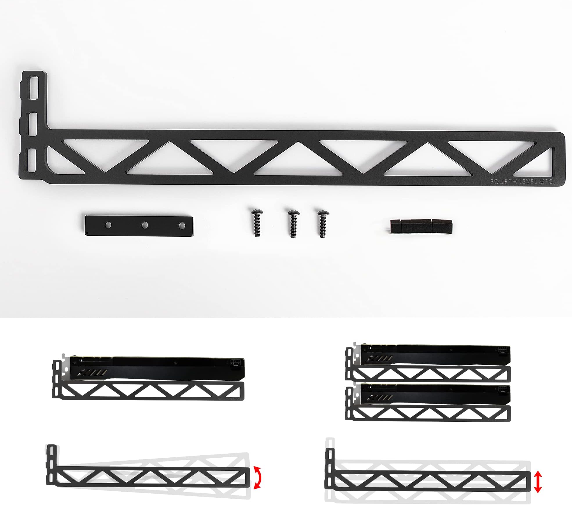 Atlas Graphics Card Brace Support. A Video Card Holder, GPU brace, for custom Deskto Pc Gaming. a GPU stand case mod.