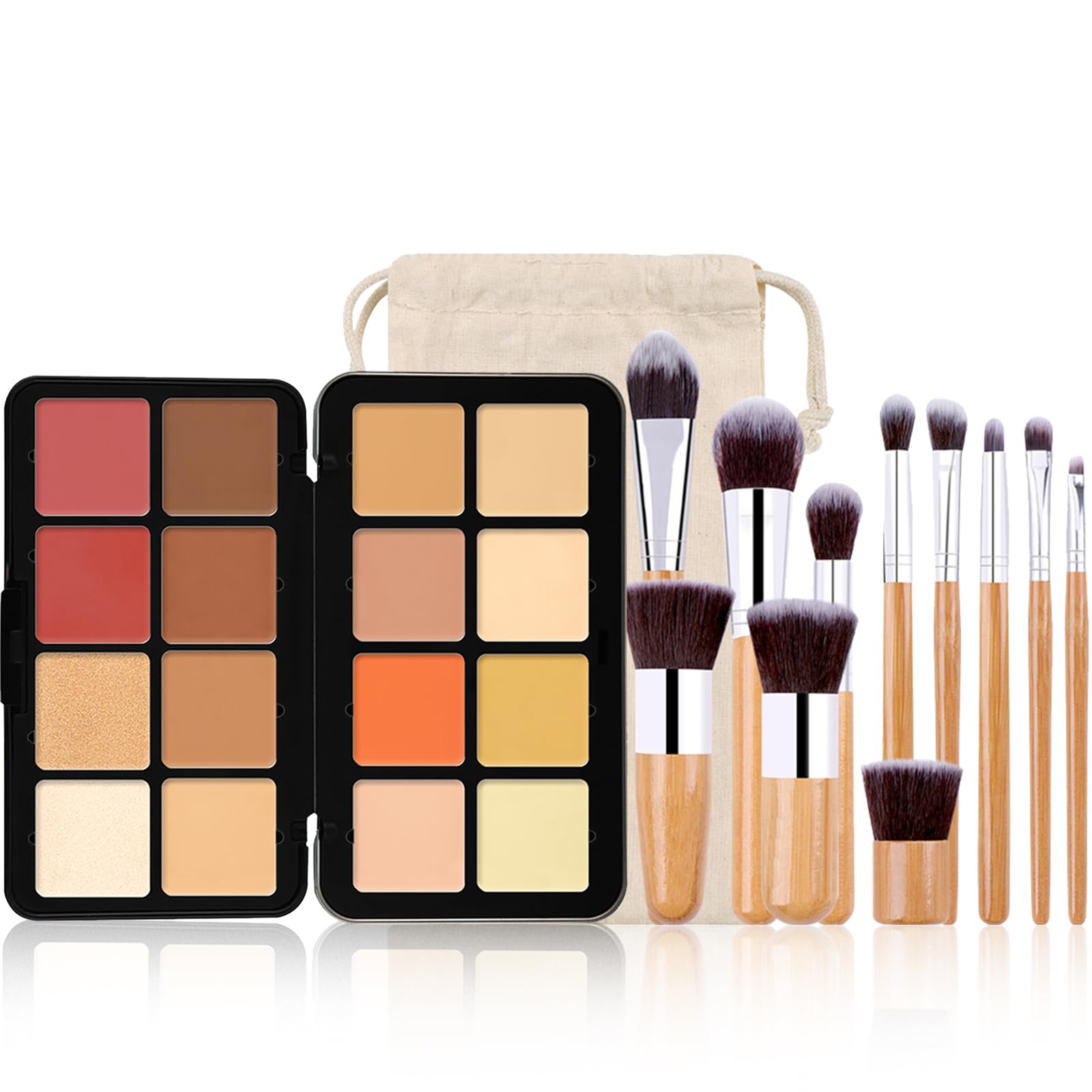 Paleta de maquillaje de 16 colores, tamaño completo, incluye bronceador facial, rubor, oculto, iluminador, contorno, sombra de ojos, 10 pinceles de maquillaje, para viajes, vacaciones,