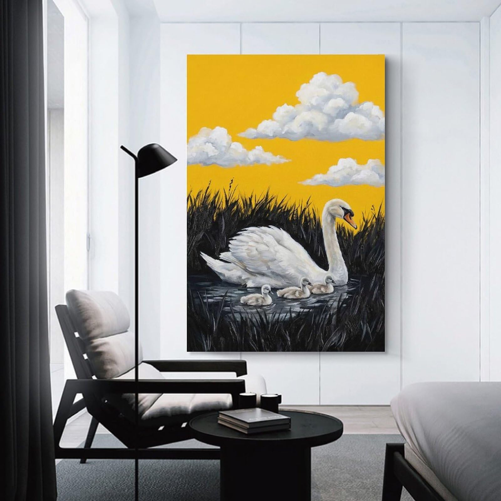 Hanging Wall Art Swan Family Painting, 20x30inch(50x75cm), for Work Areas, Reading Rooms Or Studios, Wall Art That Adds Style to Work Areas