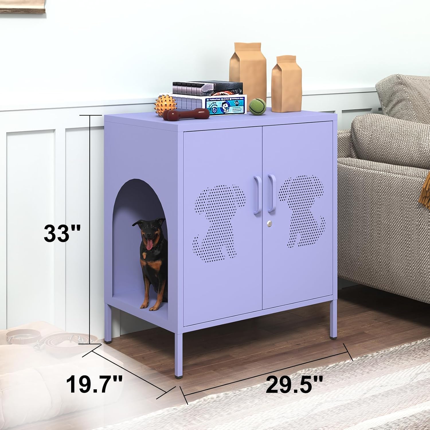 2 Door Dog House Multifunctional Storage Cabinet with Lockable Pet Enclosure and Adjustable Shelf Indoor Outdoor Storage for Dog Food and Miscellaneous Items Purple Size: 33"H x 29.5"W x 19.7"D