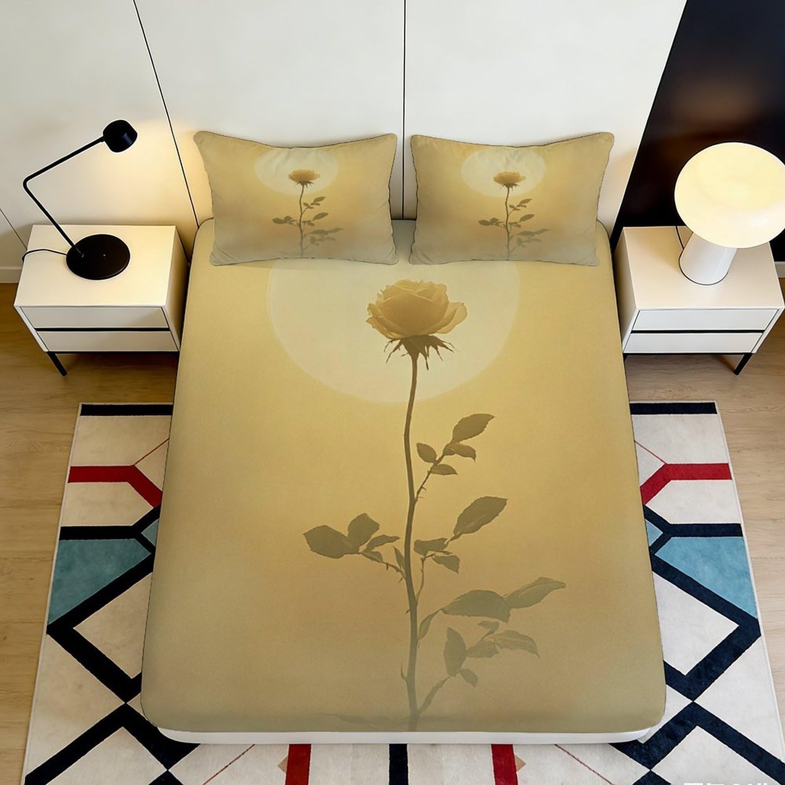 Pnayamiorkfel Style-5 3D Printed Golden Rose Fitted Sheet Microfiber Soft Bedroom Decor Sunlight Flower Mattress Cover For Home Guest Room 90X200x25cm