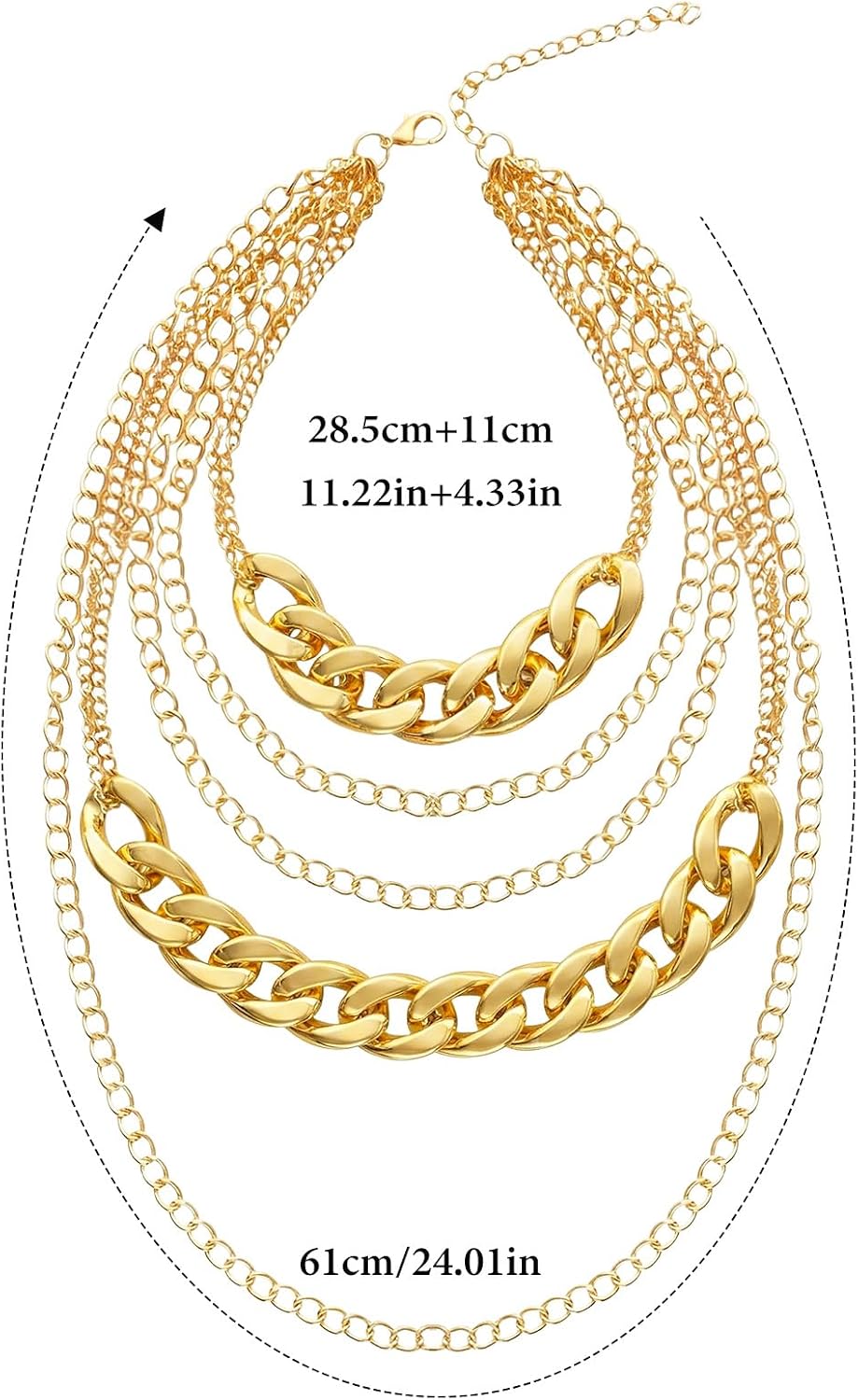 Gvhntk Chunky Gold Necklaces for Women Punk Chain Multilayer 80s Hip Hop Necklace Statement Layered Cuban Link Chain 90s Outfit Accessories for Women
