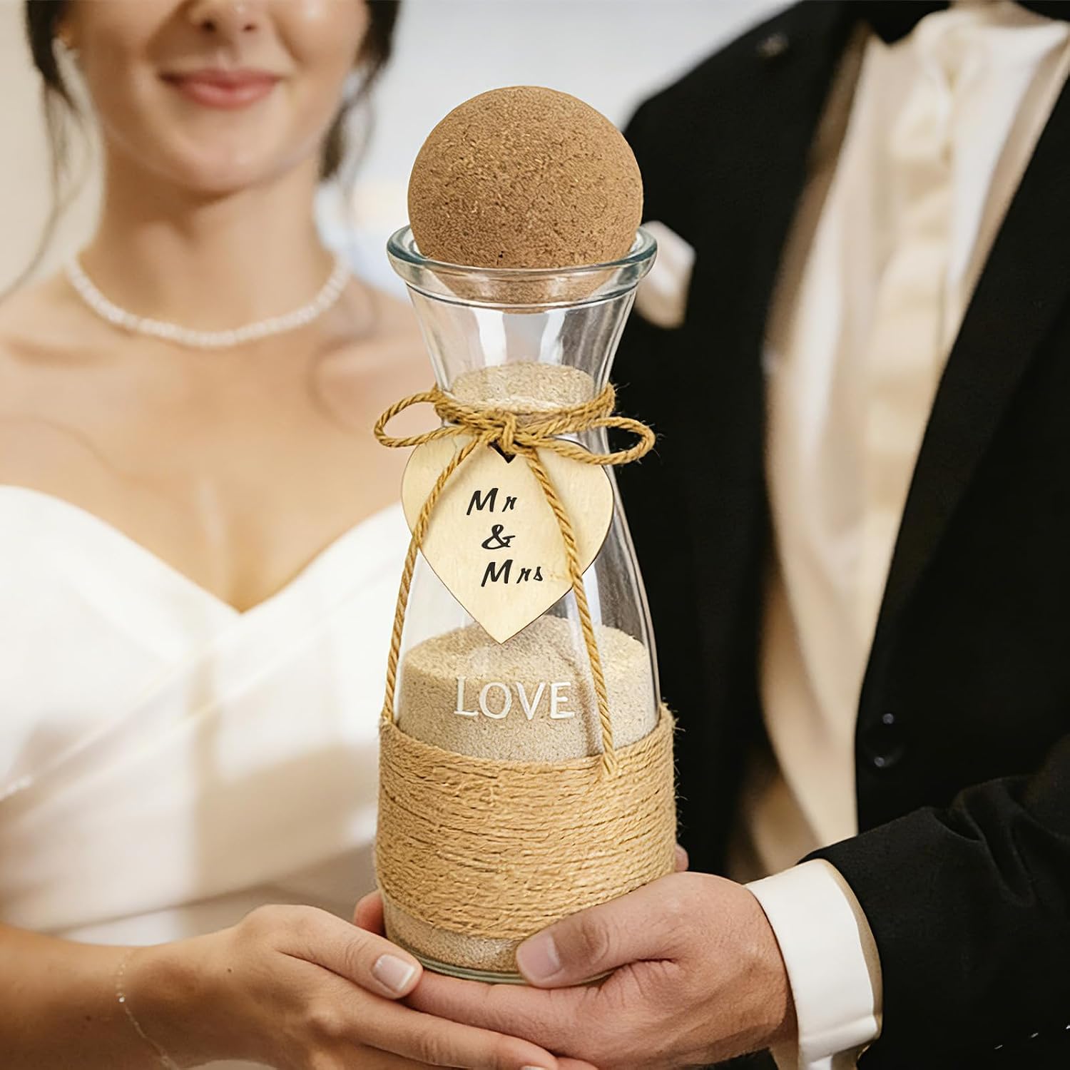 Cinrobiye Unity Sand for Wedding Ceremony Set Wedding Sand Ceremony Kit with Glass Vase Cork Stopper for Religious Unity Ceremony Ideas,Anniversary & Engagement Keepsake (Rustic, Love) image 5