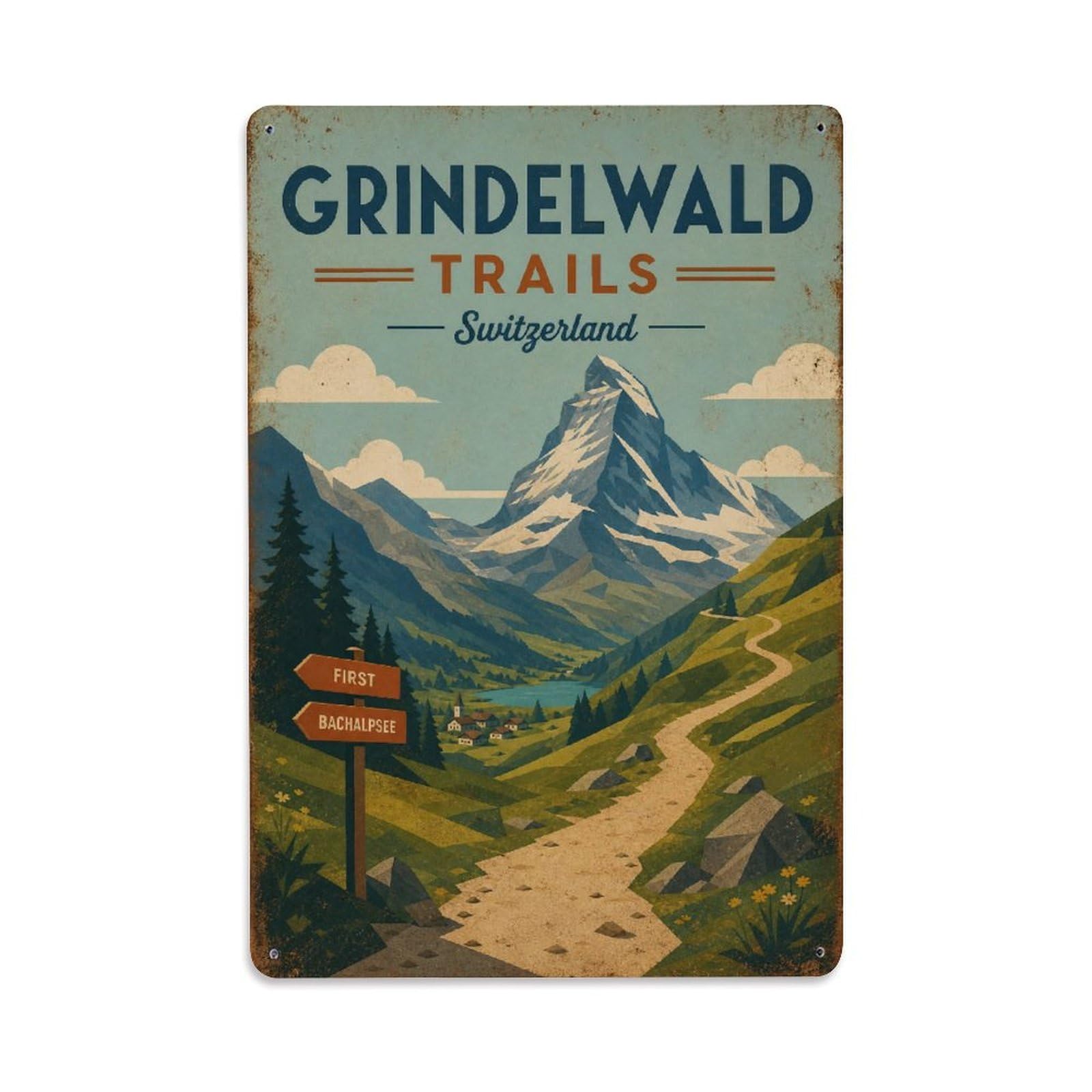 Gead 8X12inch Style Vintage Travel Grindelwald Switzerland Hiking Metal Tin Sign