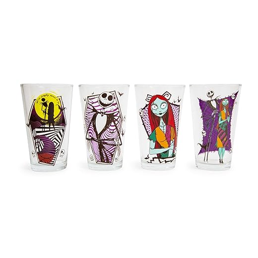 Disney Nightmare Before Christmas Jack & Sally 16-Ounce Pint Glasses | Set of 4