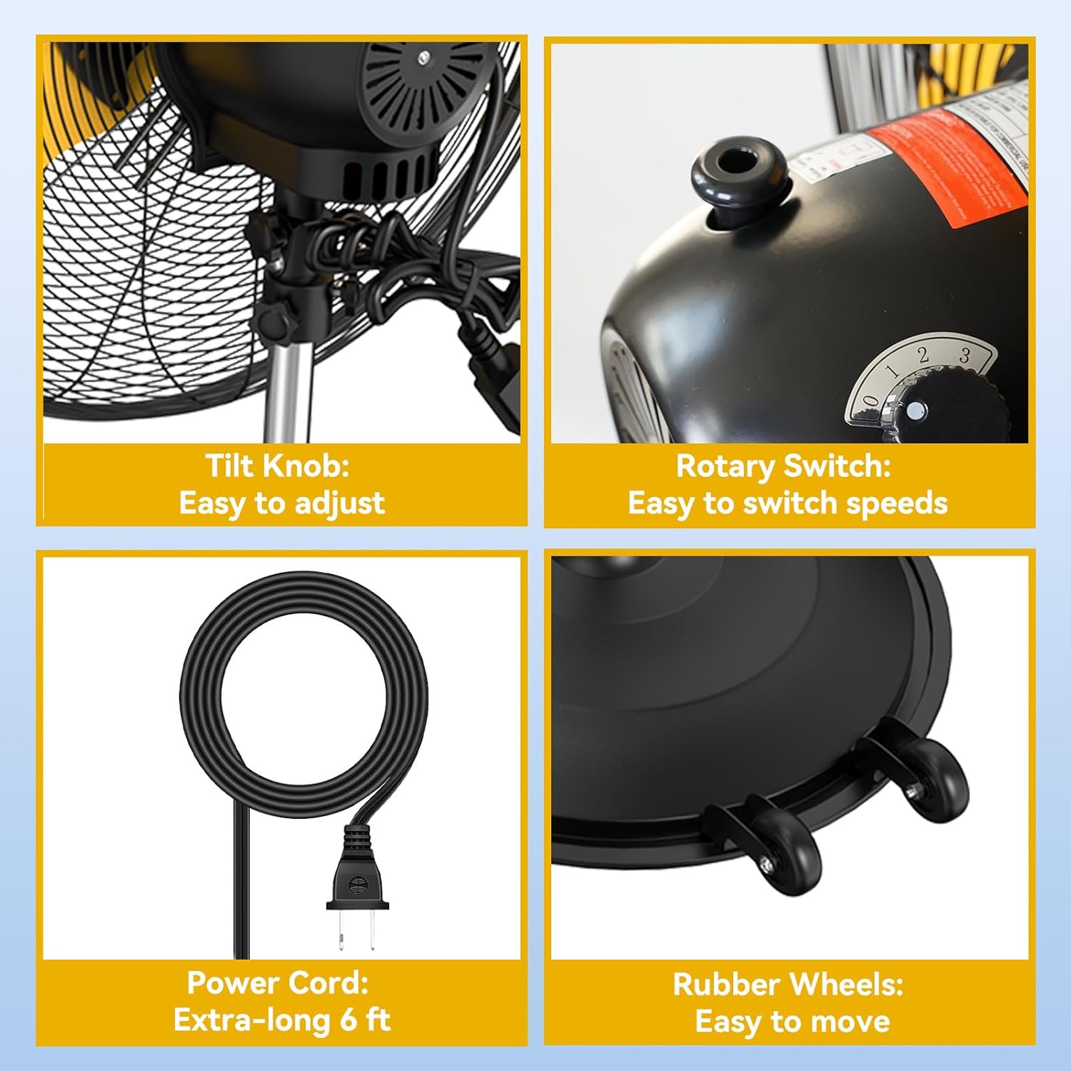 20-Inch High Velocity Pedestal Fan, 5000 CFM Heavy Duty Oscillating Metal Standing Fan with Rolling Casters, 3-Speed Commercial Industrial Fan for Warehouse, Garage & Patio (UL Listed)