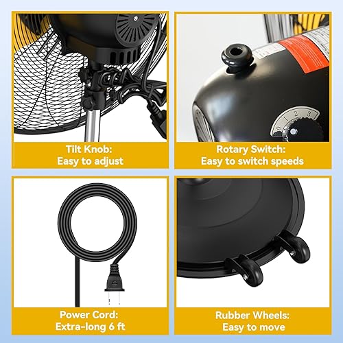 Miniatura 8 de Ventilador de pedestal de alta velocidad de 20 pulgadas serie Pro, ventilador de pie de metal oscilante de 3 velocidades 5000 CFM, ventiladores de