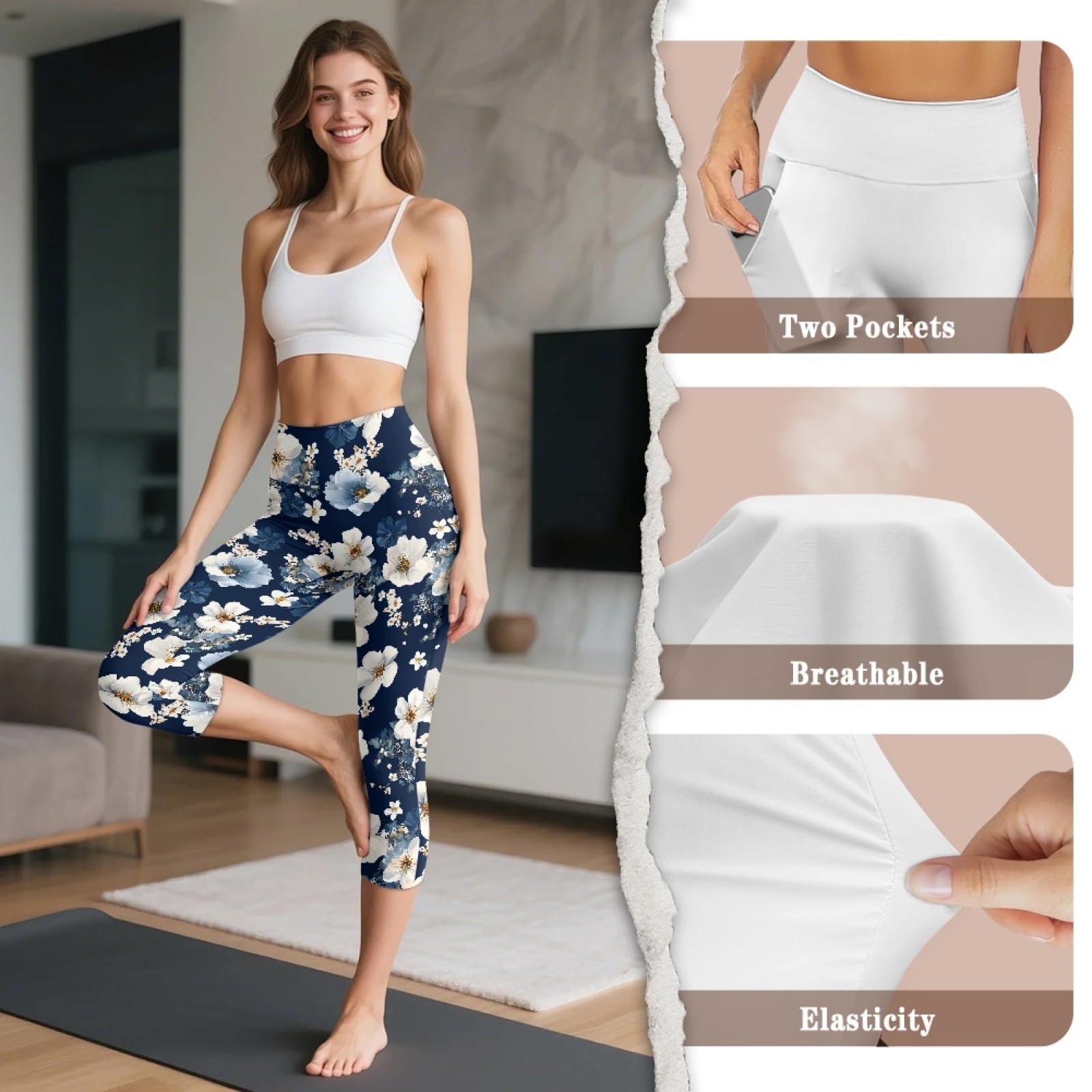 Amzbeauty Leggings de yoga de cintura alta para mujer, con control de abdomen, con bolsillos