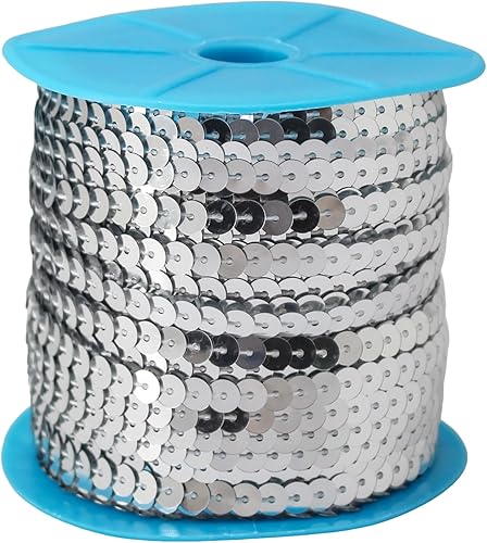 Miniatura 3 de FQTANJU Borde de lentejuelas redondas de 0.236 in, PVC, 100 yardasrollo. (plata)