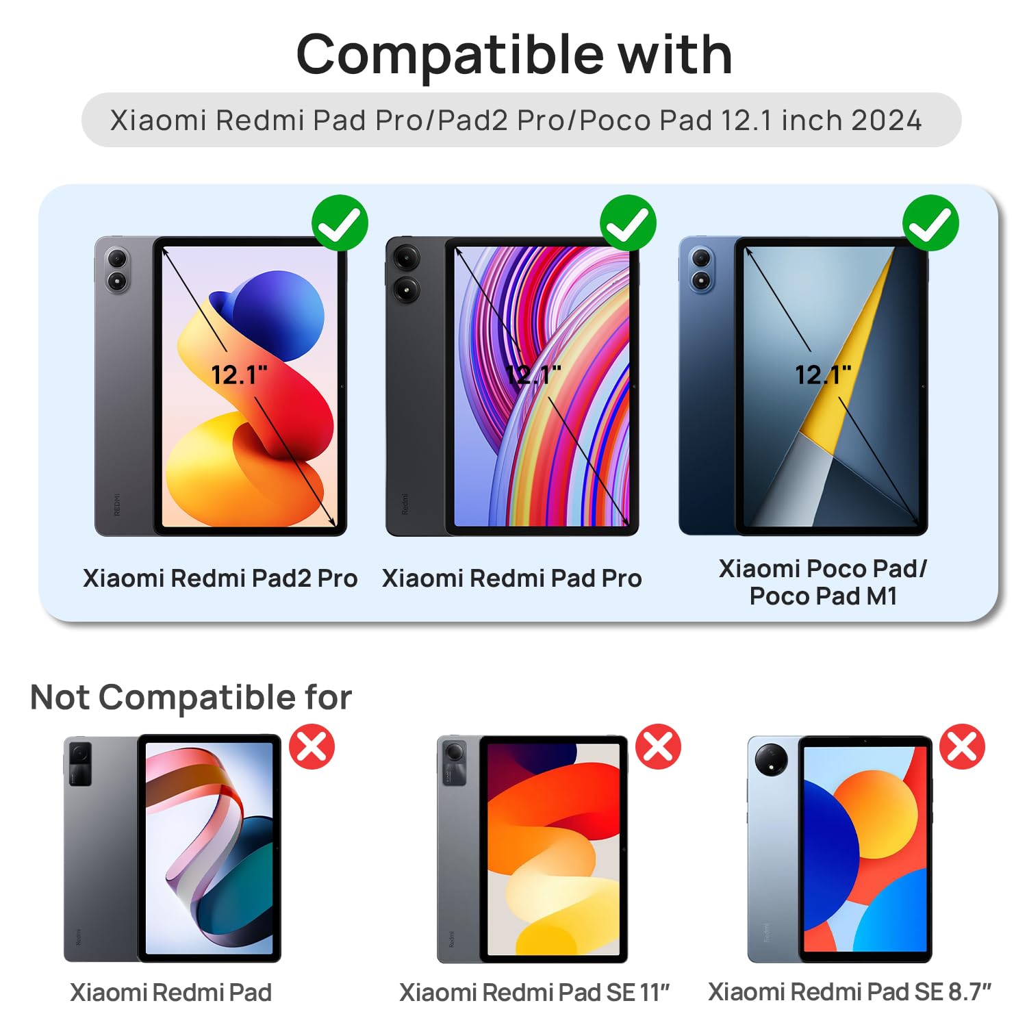 2 Pezzi Pellicola Protettiva per Xiaomi Redmi Pad Pro 5G/4G/Redmi Pad 2 Pro/POCO Pad 12.1 Pollici, Vetro Temperato 9H Antigraffio