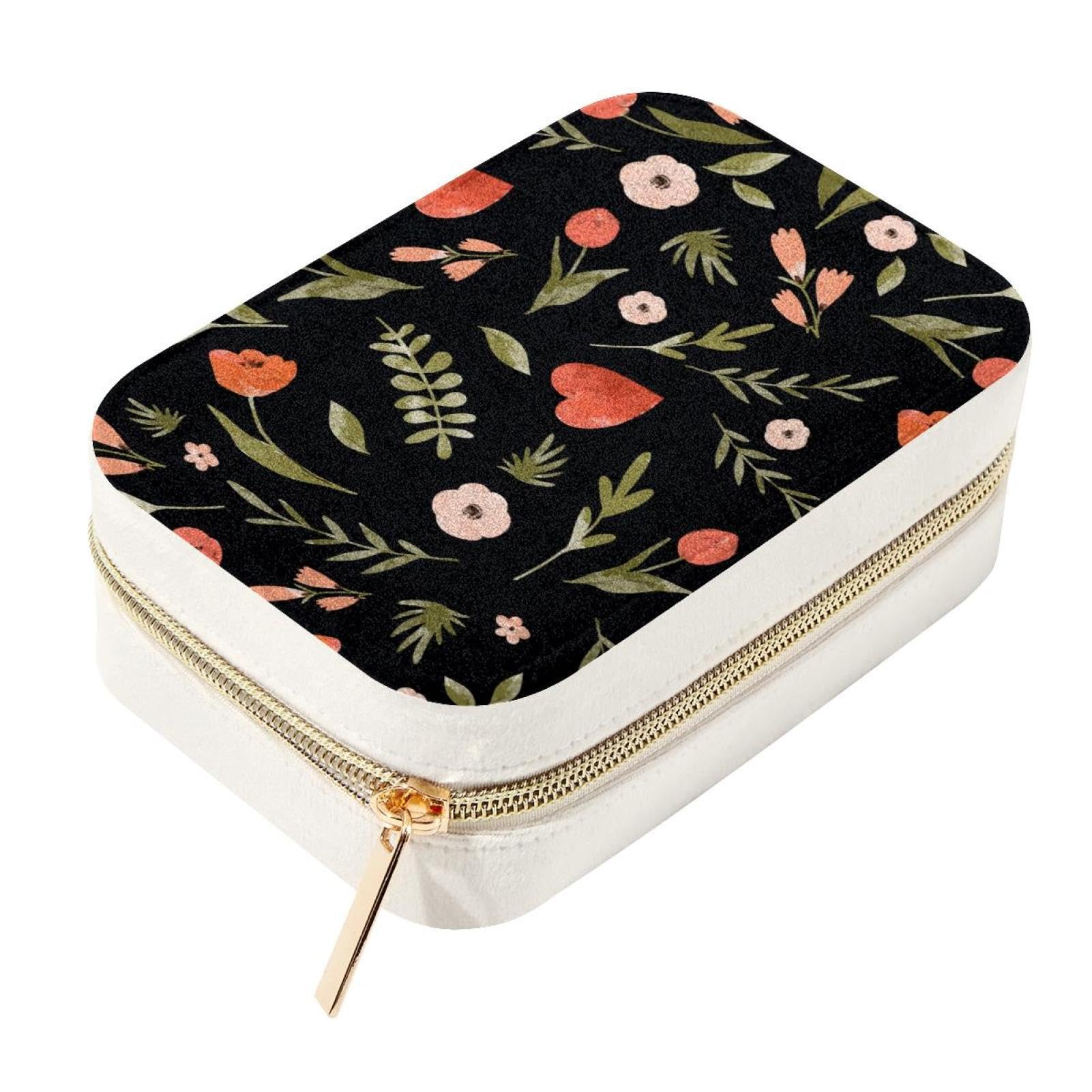 Boîte à bijoux fleur en cœur et organiseur de voyage double couche pour femme