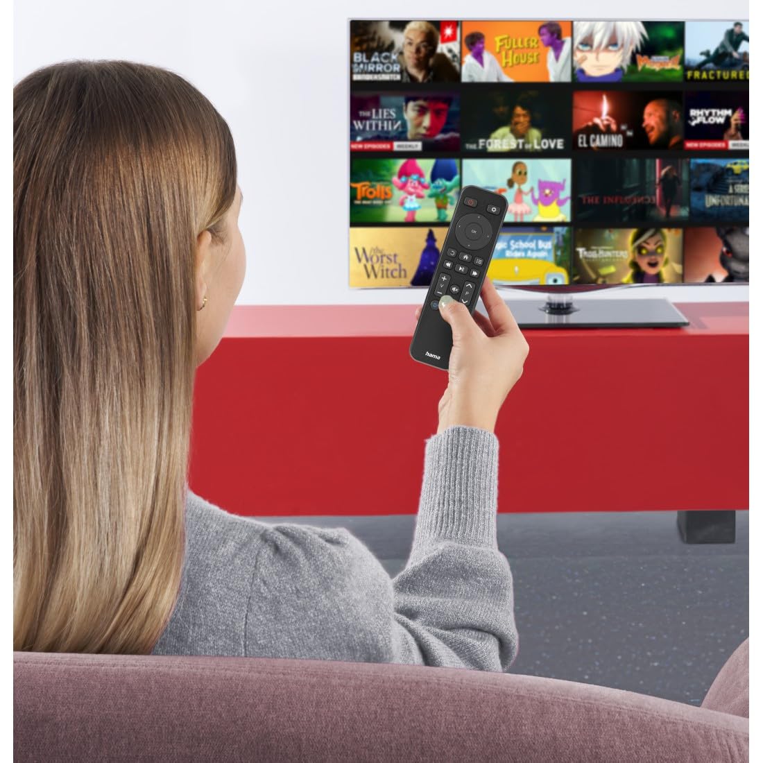 Hama Pilot uniwersalny 2w1 (zdalna kontrola przysick Disney+,Netflix, Prime Video, podczerwień, do telewizorów, szybki) czarny