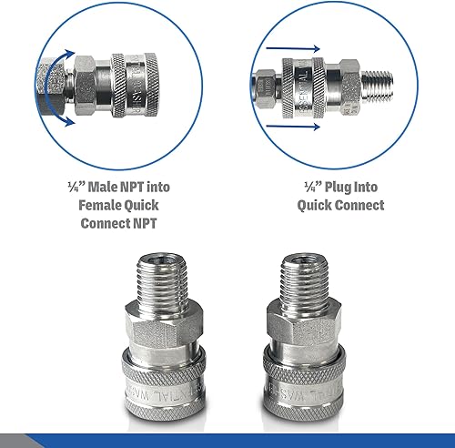 Miniatura 4 de Essential Washer Acero inoxidable de  de pulgada de conexión rápida macho NPT  Arandela a presión Conexiones de conexión rápida  5000 PSI  Juego de 2