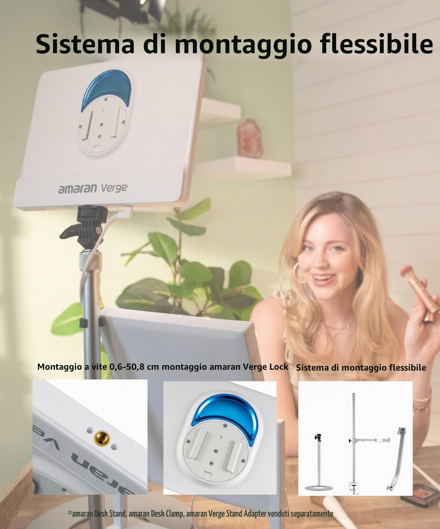 amaran Verge Key Light Bi-Color da scrivania, pannello LED soft edge 2700K–6500K, CRI 96, controllo frontale & alimentazione USB-C, per streaming, videochiamate e creazione di contenuti – Bianco