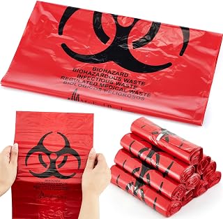 Geiserailie 200-Pack 3 Gallon Red Biohazard Waste Bags - Leakproof 1.26 Mil LDPE, 10 Rolls for Medical Hospital Hazardous Disposal