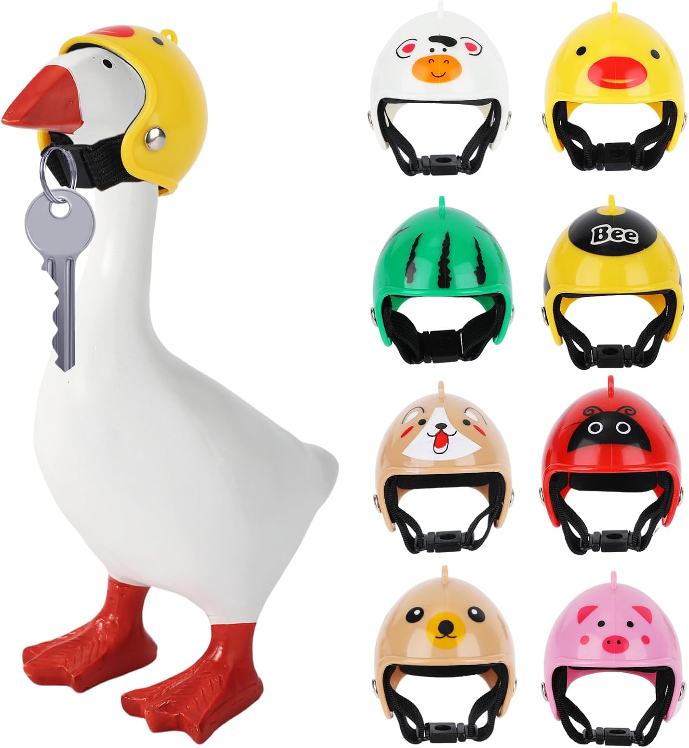 Penitue 8pcs Mini Desk Goose Helmet Outfits, Cute Porch Goose Helmet for 7in/17.8cm Magnetic Geese Statue Key Holder & Tabletop Desktop Decor Costume Clothes Accessories