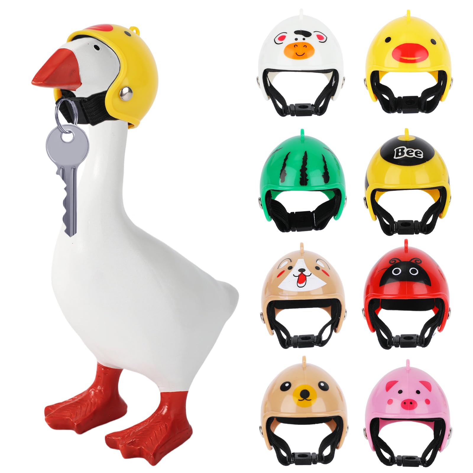 Penitue 8pcs Mini Desk Goose Helmet Outfits, Cute Porch Goose Clothes Costume Helmet for 7in/17.8cm Magnetic Geese Statue Key Holder & Tabletop Decor Decoration Accessories