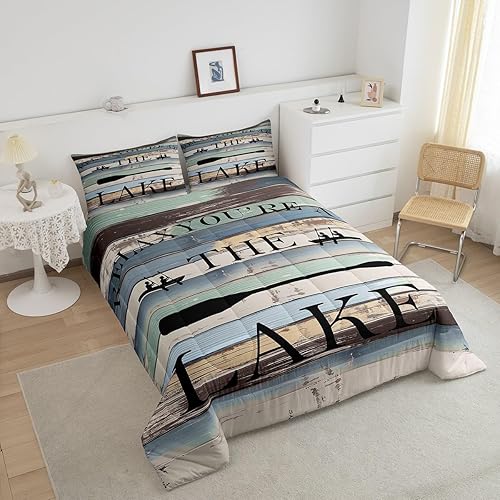 Miniatura 4 de Lake House - Juego de edredón de 3 piezas para niños, adolescentes y adultos, decoración de habitación de Lake Life, barco, acolchado, gris, negro,
