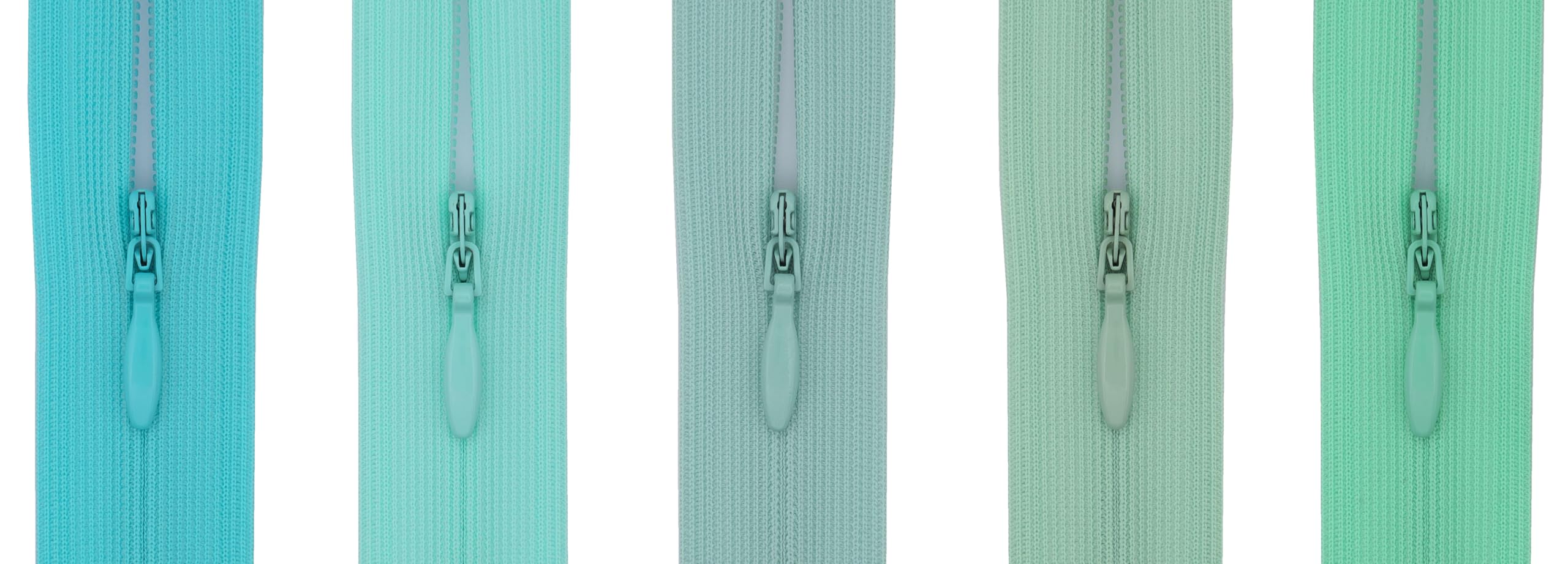 #3 Flexi Invisible Close-End Zip, Pack of 5 (Pastel Aqua & Mint Green, 16 inch)