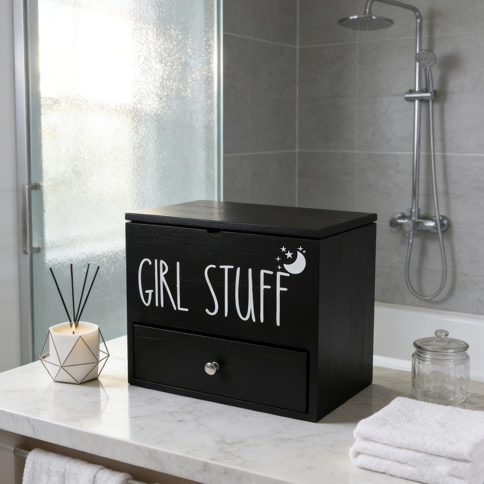 VICASKY Porta Assorbenti con Coperchio Contenitore in Legno per Assorbenti Igienici Accessorio da Bagno Rustico Organizer Sanitario per Scatola Portaoggetti per Prodotti Femminili