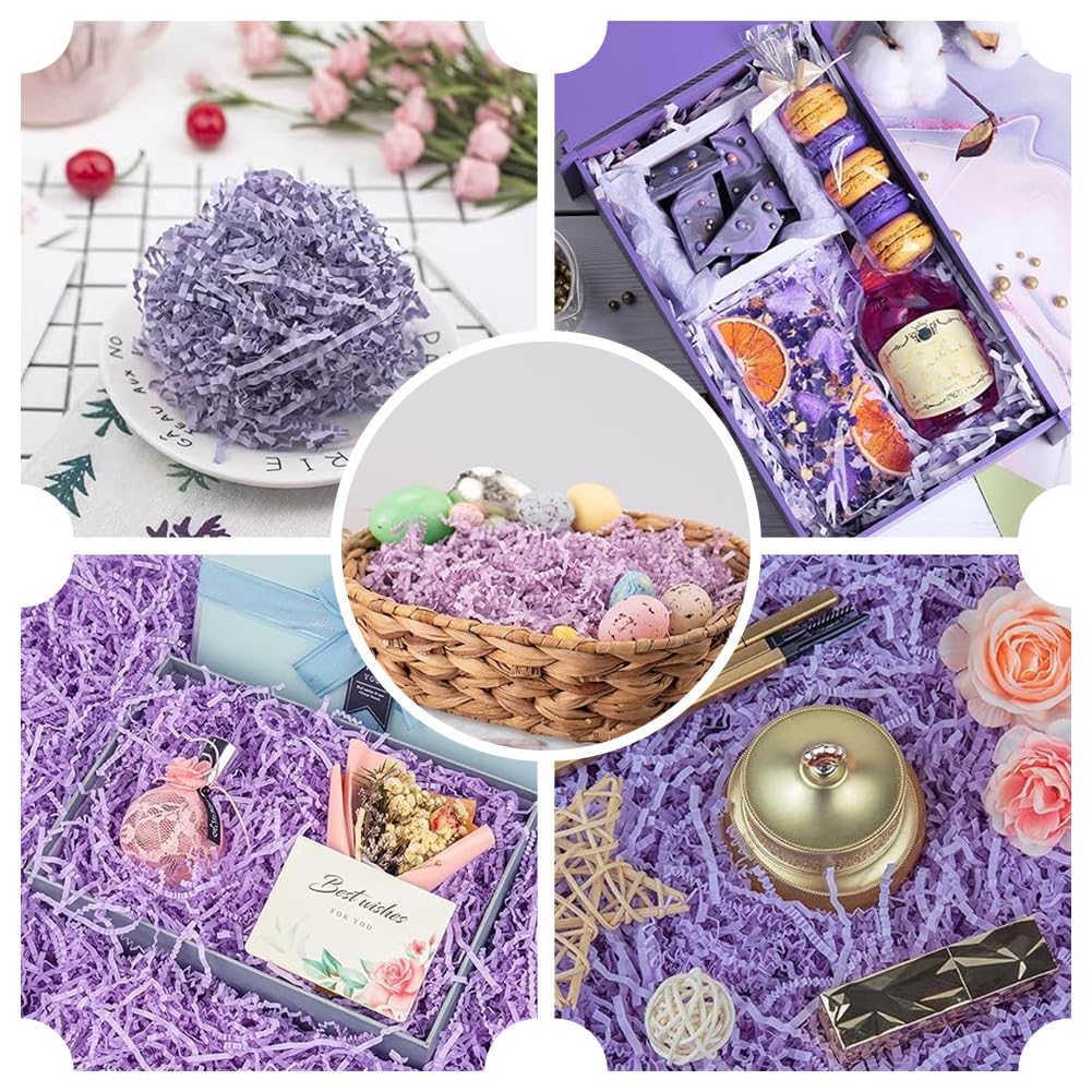 SOFPLATE 4 lot de 7 oz de Papier de Remplissage Déchiqueté Violet Froissé pour Emballage de Confettis Déchiqueté Lilas pour Boîte à Panier de Remplissage D'Expédition pour Bricolage Mariage Noël Anniv