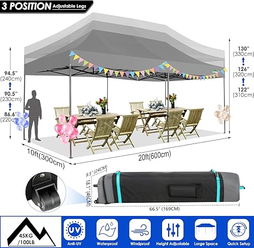 Miniatura 2 de COBIZI Toldo de 10x20 pies con Paredes Laterales, Carpa de Fiesta de Servicio Pesado Emergente carpas para Fiestas, Carpas para Fiestas, Bodas,