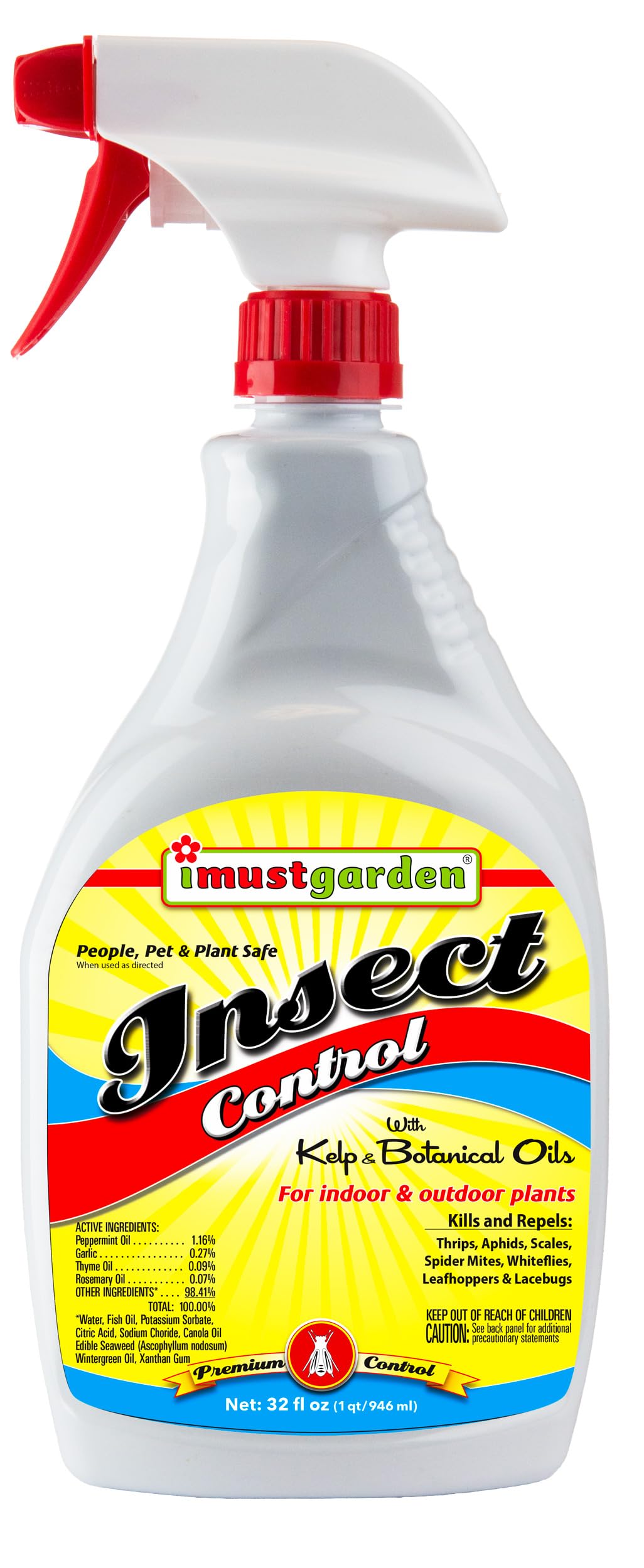 I Must Garden Insect Control: Kills & Repels Aphids, Whiteflies, Mites, Gnats, and More - 32oz Spray