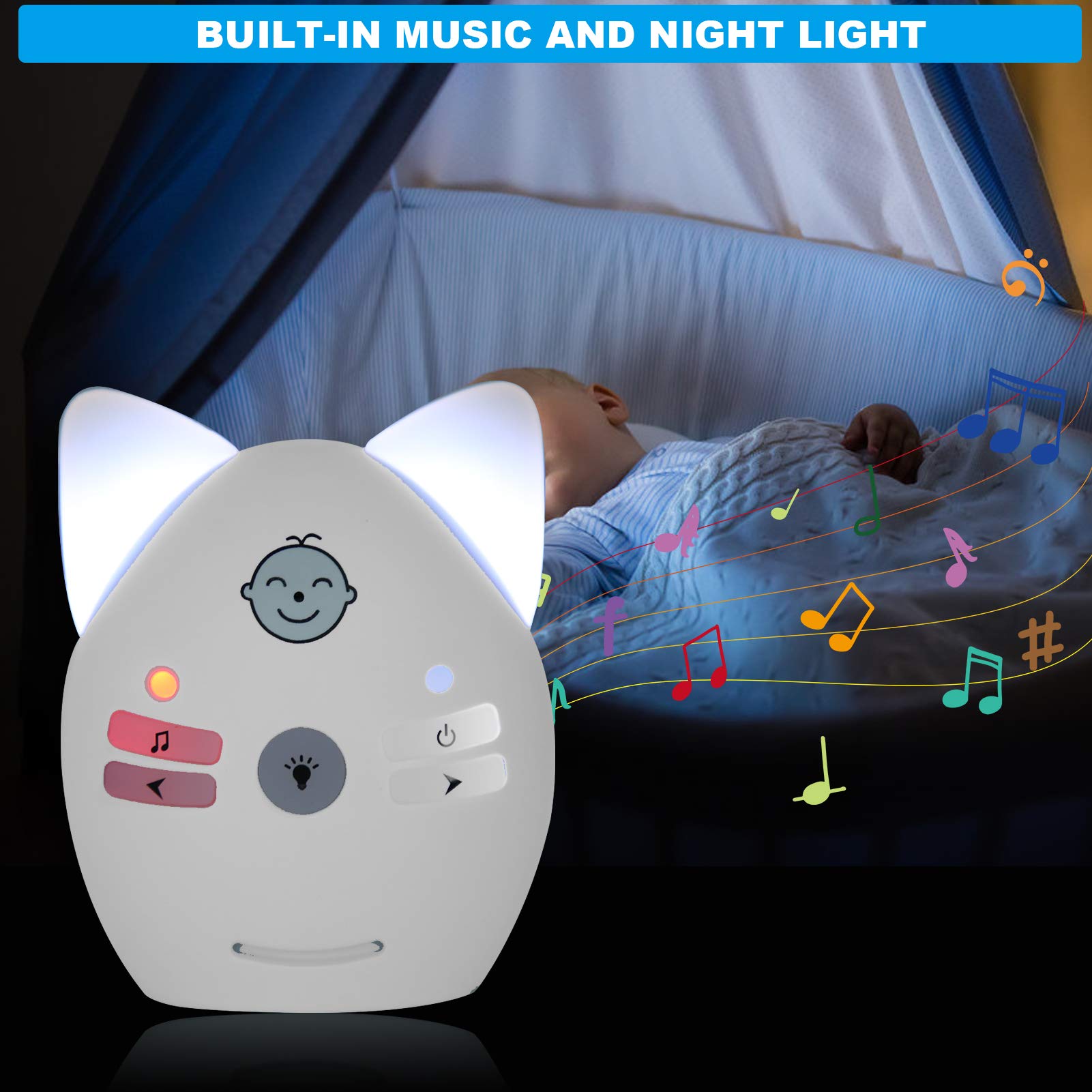 Baby Monitor Audio Digitale, Baby Monitor Wireless Portatile bidirezionale e monitoraggio Audio con Luce Notturna per la Sicurezza del Bambino(Spina UE)