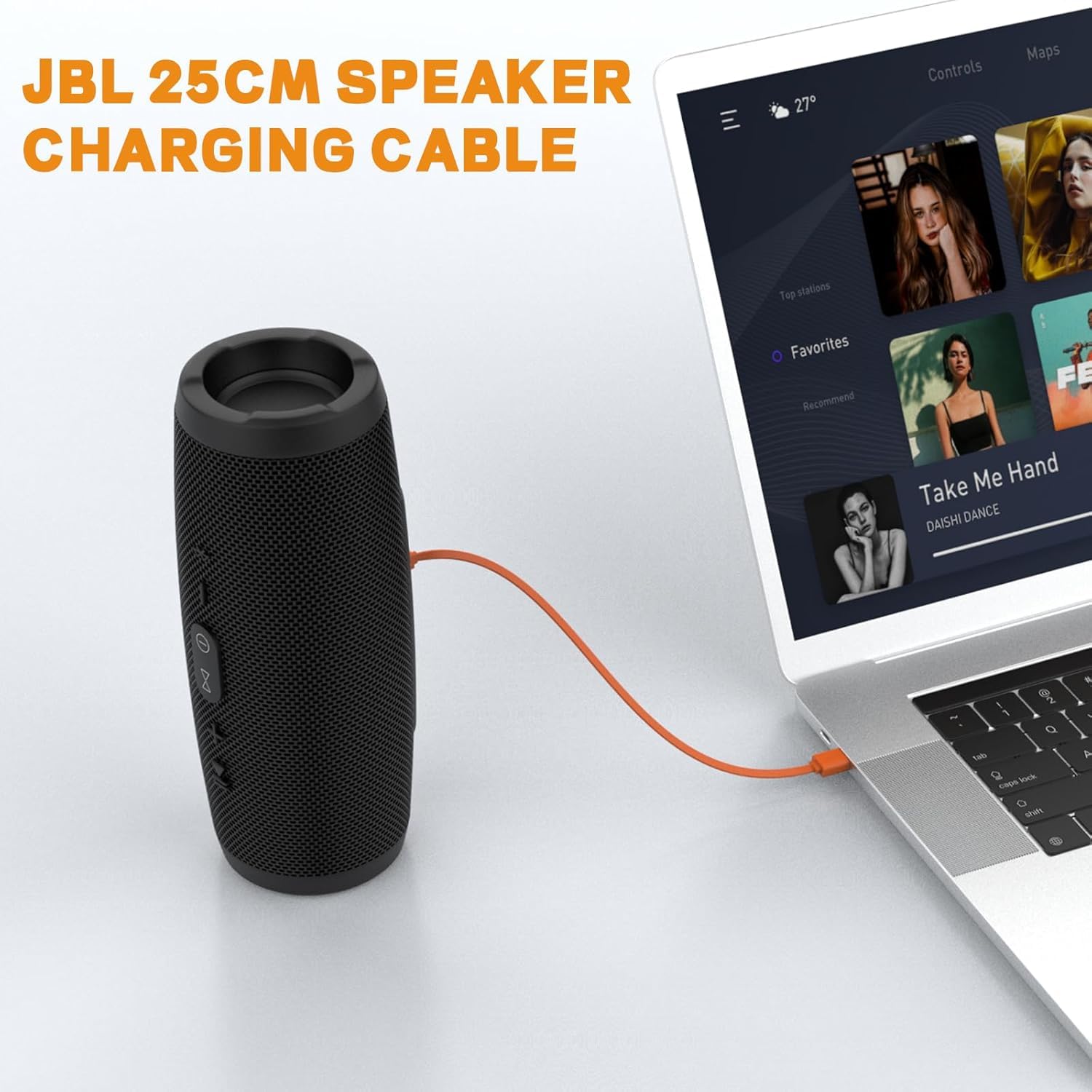 Ersatz-Ladekabel Für JBL Lautsprecher - Micro-USB, 1m, Orange, Kompatibel Mit Charge 3, Flip 4, Pulse 2, Go, Clip+ Uvm.