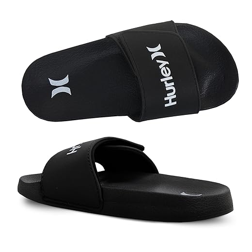 Hurley Kids NAIA Slides Adjustable Strap Slip-On Sandals Indoor and Outdoor EVA Footbed Shower Slides for Girls and Boys