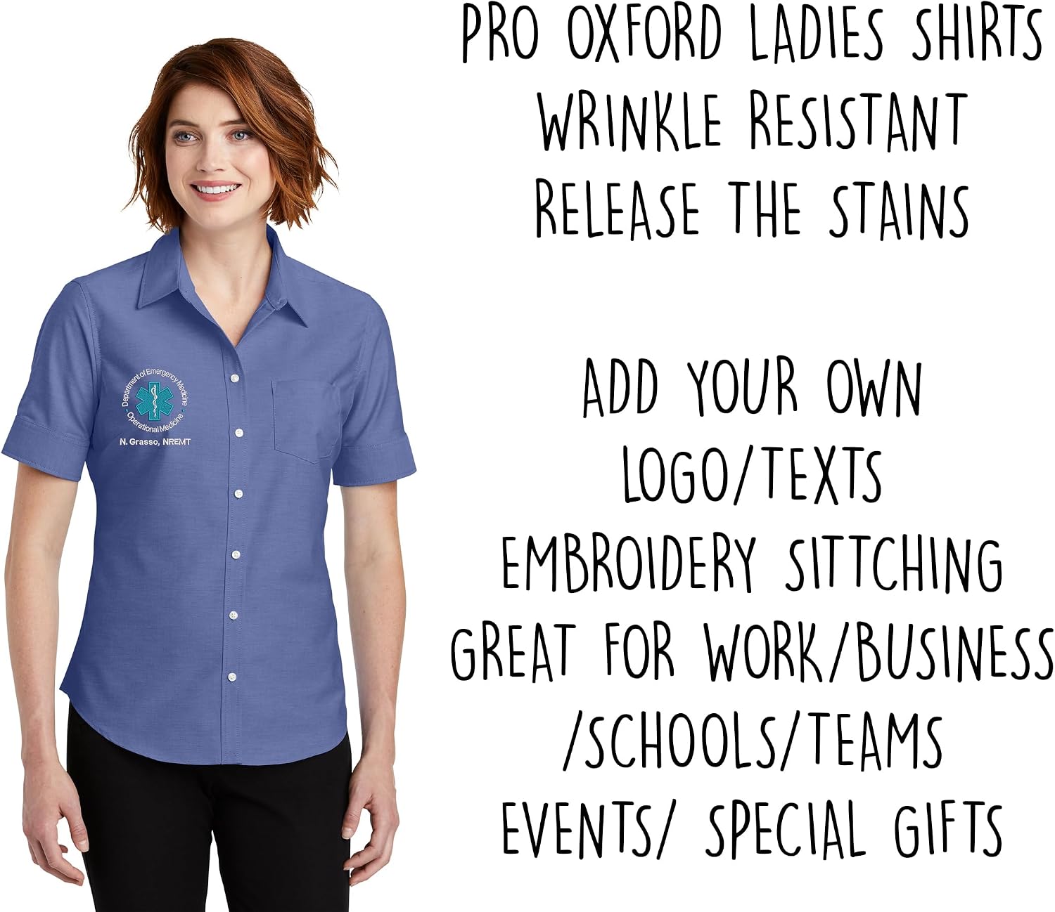 INK STITCH Women L659 Custom Embroidery Add Logo Texts Super Pro Oxford Shirts