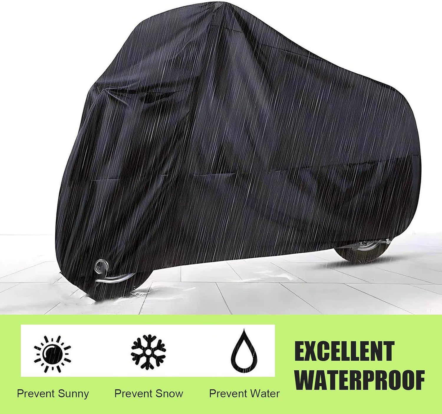Motorcycle Cover, 190T Polyester Full Wrap Rain and Sun Protection Four Seasons Universal Protective Cover, Auxiliary Travel Accessories, Suitable for Most Motorcycle Scooters (Black)