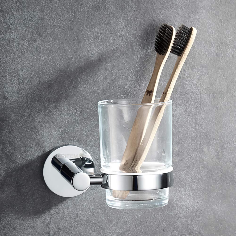 GRIFEMA Ibiza - Portavaso y Vaso de pared, Vaso con soporte, accesorios de baño, Latón, Cromo