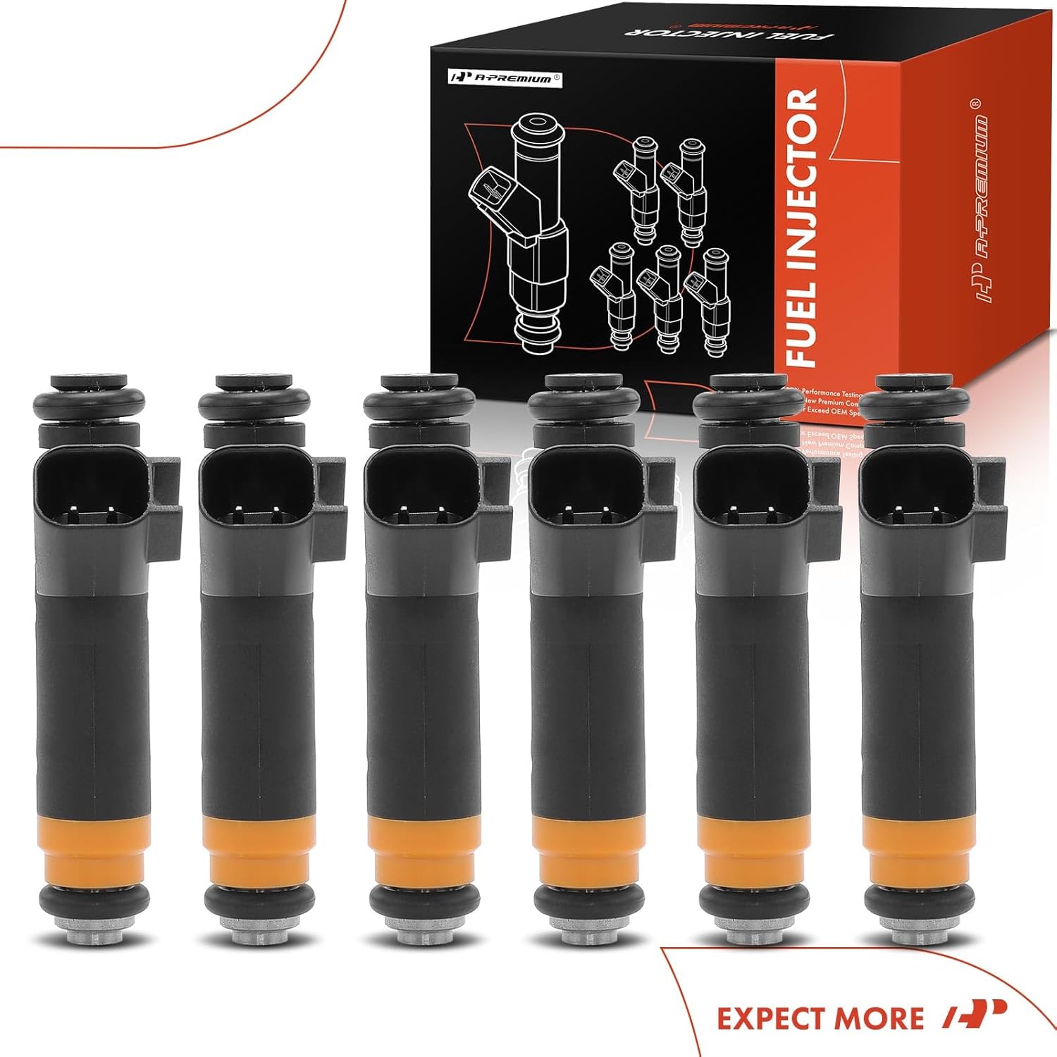 A-Premium Fuel Injectors Set of 6 Compatible with Ford Mustang 1999 2000 3.8L, Replace# YR3Z9F593BA, YR3Z9F593AB