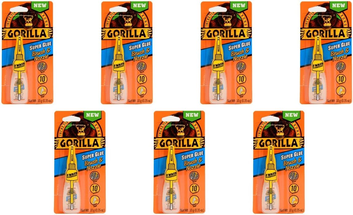 Gorilla Super Glue with Brush & Nozzle Applicator, 10 Gram, Clear, (Pack of 7)