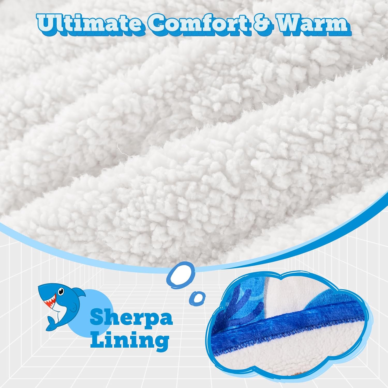 MIZZEO Kids Wearable Blanket Hoodie, Oversized Sherpa Wearable Blanket with Hood Pocket and Sleeves for Toddlers (shark) - Image 3