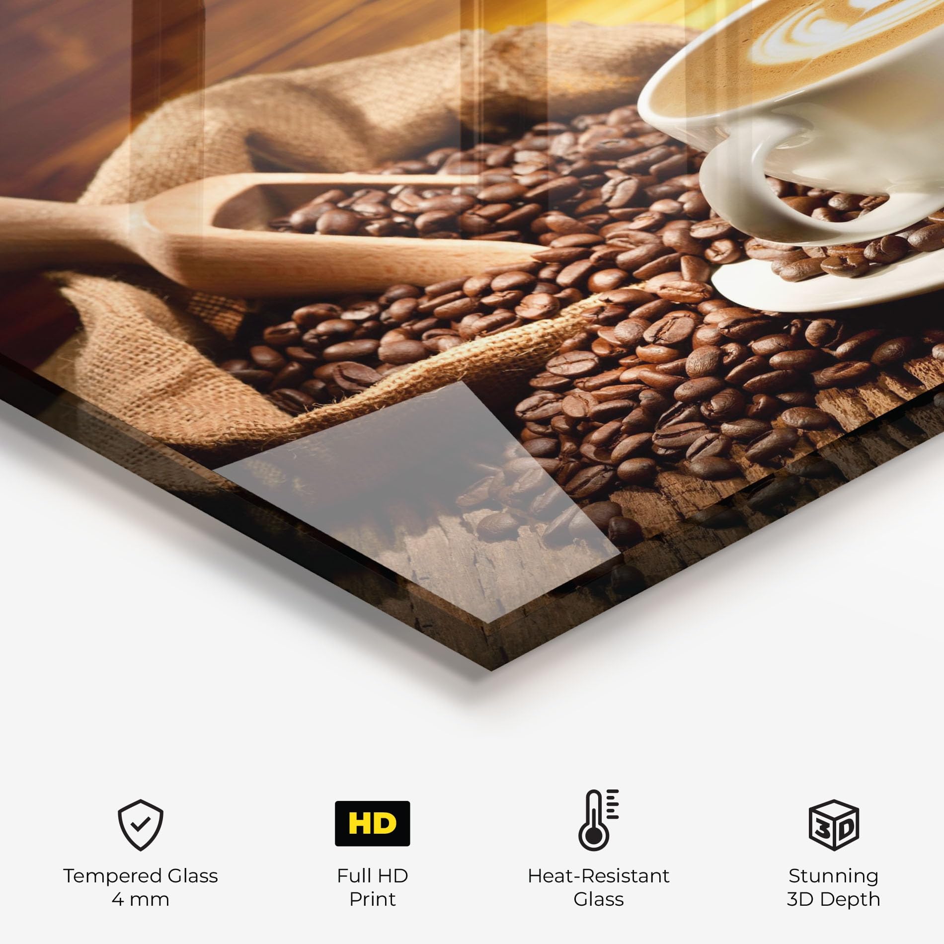 ARTHUB® Crédence de Cuisine en Verre 60x100 cm, Latte Coffee | Protection Contre Les éclaboussures, Revêtement Mural en Carreaux, Plaque en Verre, Verre trempé, Aliments, Café