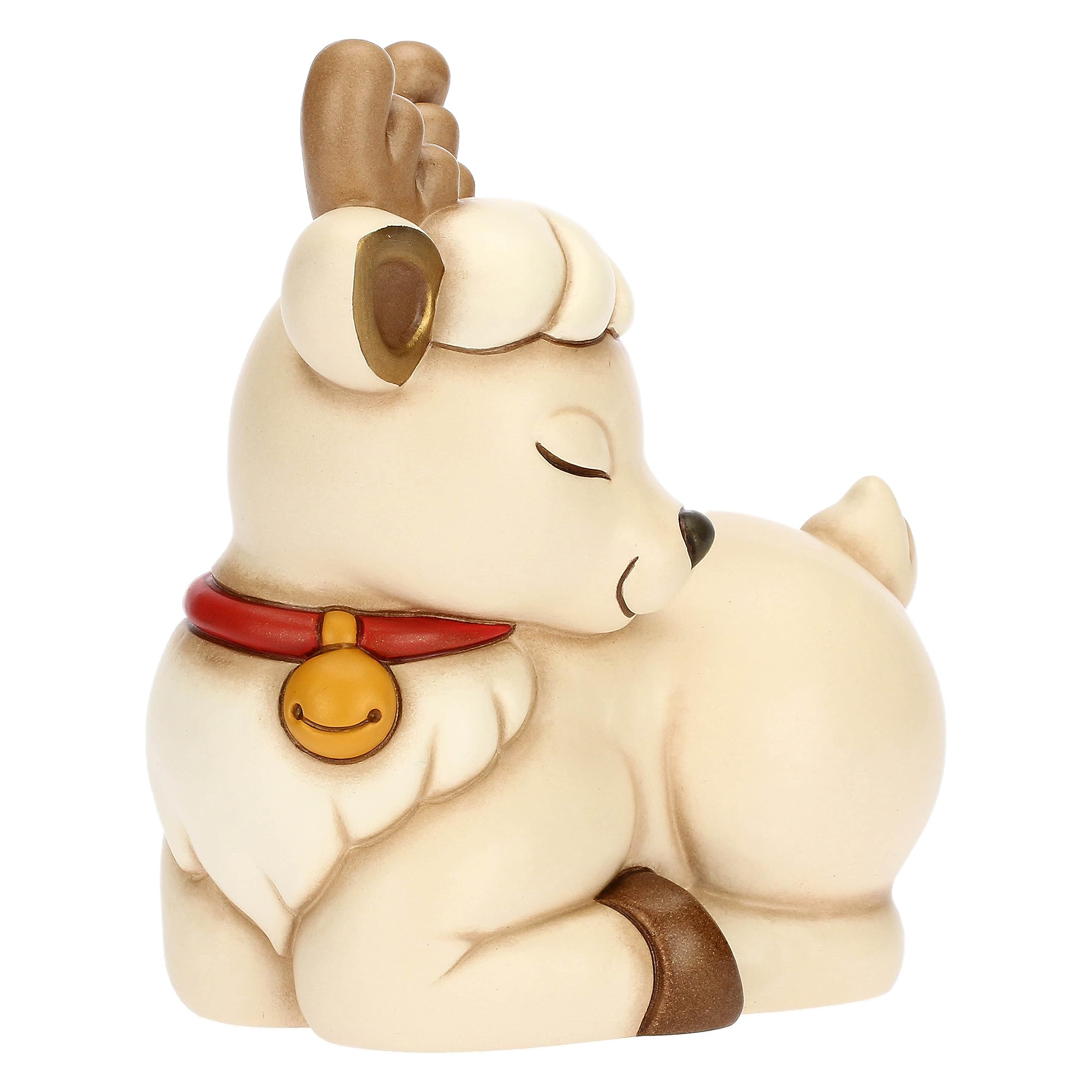 THUN, Renna Robin Seduta in Ceramica Decorata a Mano, Versione Media, Addobbo Natalizio, Idea Regalo, 15 cm